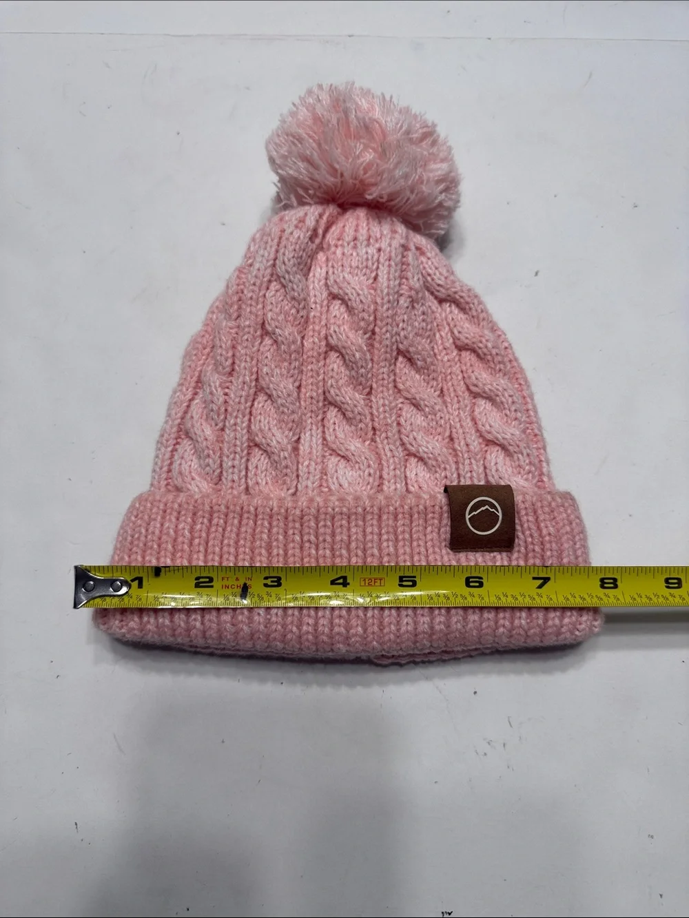 Soft Pink Cable-Knit Pom Pom Beanie for Kids